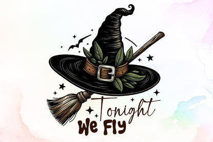 Tonight We Fly Halloween Witch Broom PNG Design