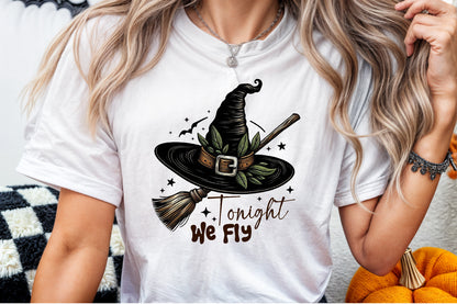 Tonight We Fly Halloween Witch Broom PNG Design