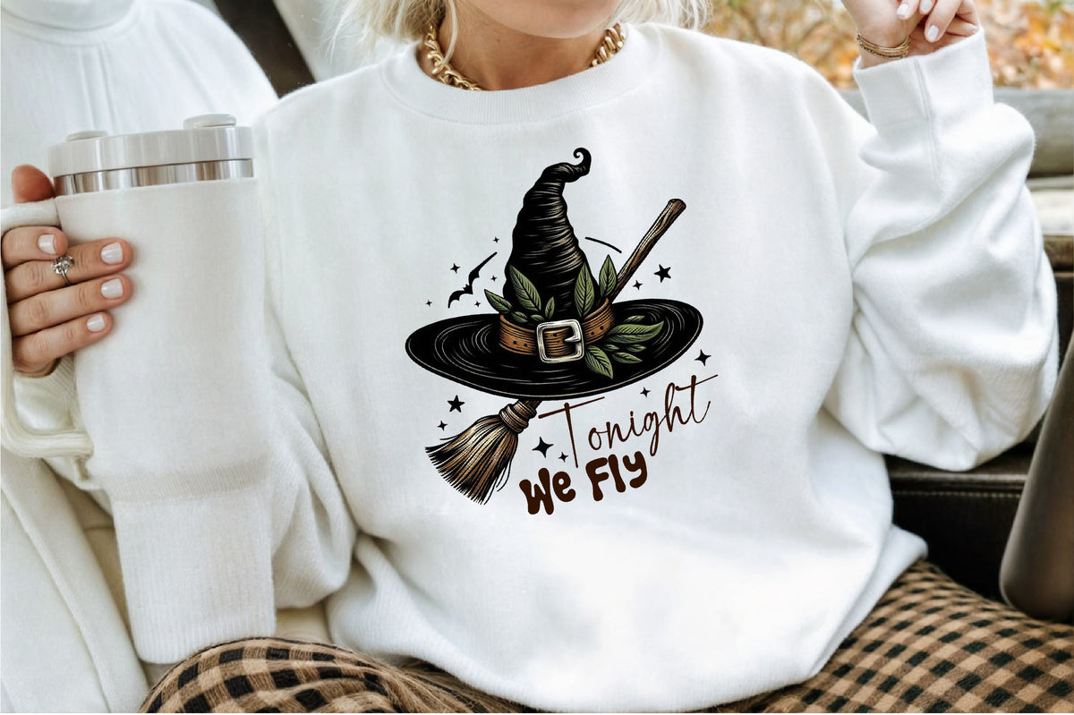 Tonight We Fly Halloween Witch Broom PNG Design