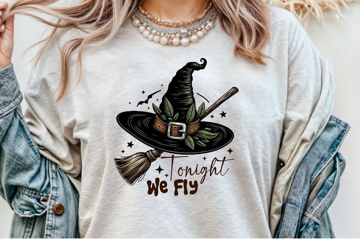 Tonight We Fly Halloween Witch Broom PNG Design