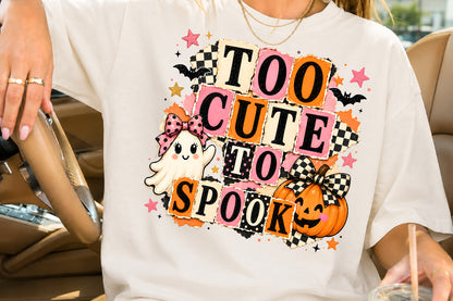 Too Cute To Spook Halloween PNG Cute Ghost Pumpkin Sublimation Design