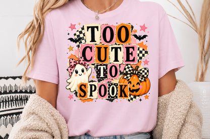 Too Cute To Spook Halloween PNG Cute Ghost Pumpkin Sublimation Design