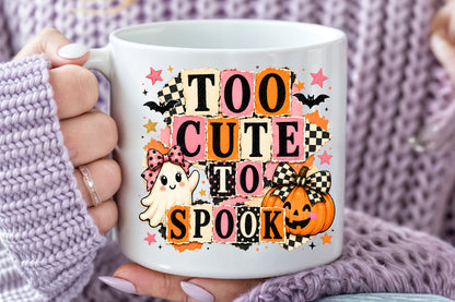 Too Cute To Spook Halloween PNG Cute Ghost Pumpkin Sublimation Design