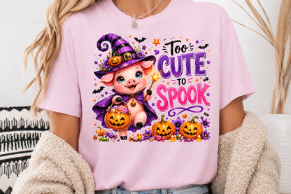 Too Cute To Spook Witch Pig Halloween Sublimation PNG Cute Halloween Quote