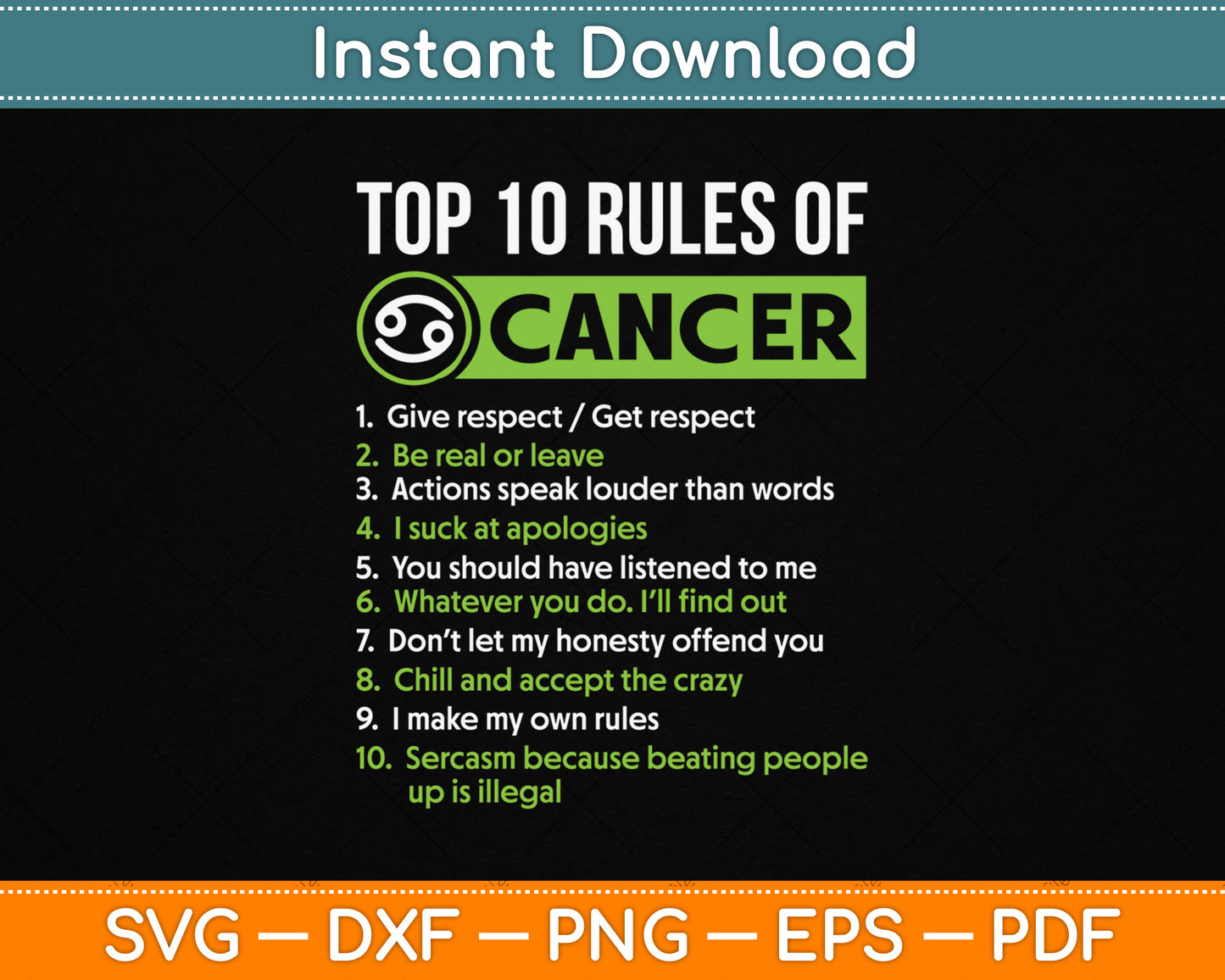 Top 10 Rules of Cancer Zodiac Facts Features Horoscope SVG PNG Cutting File