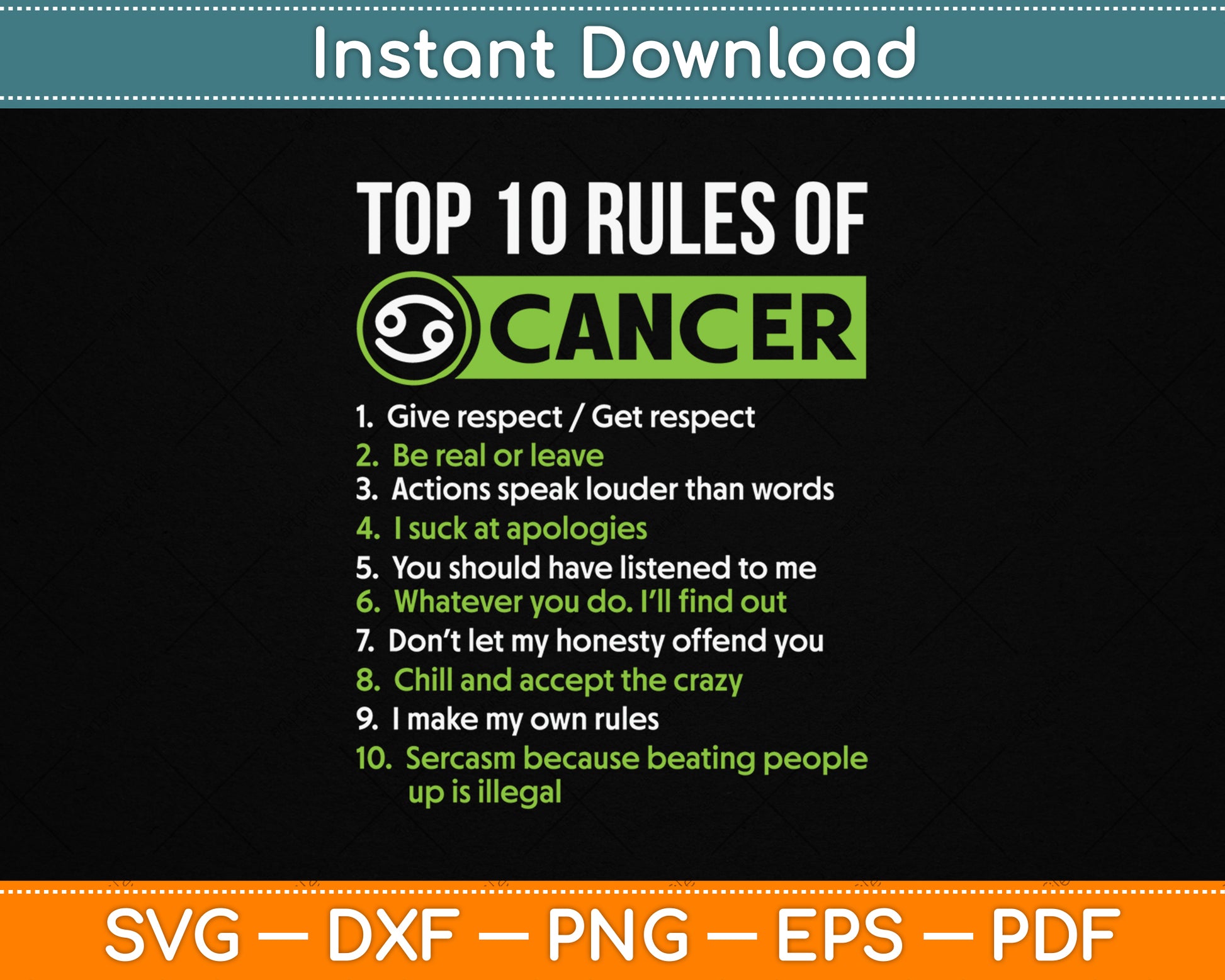 Top 10 Rules of Cancer Zodiac Facts Features Horoscope SVG PNG Cutting File