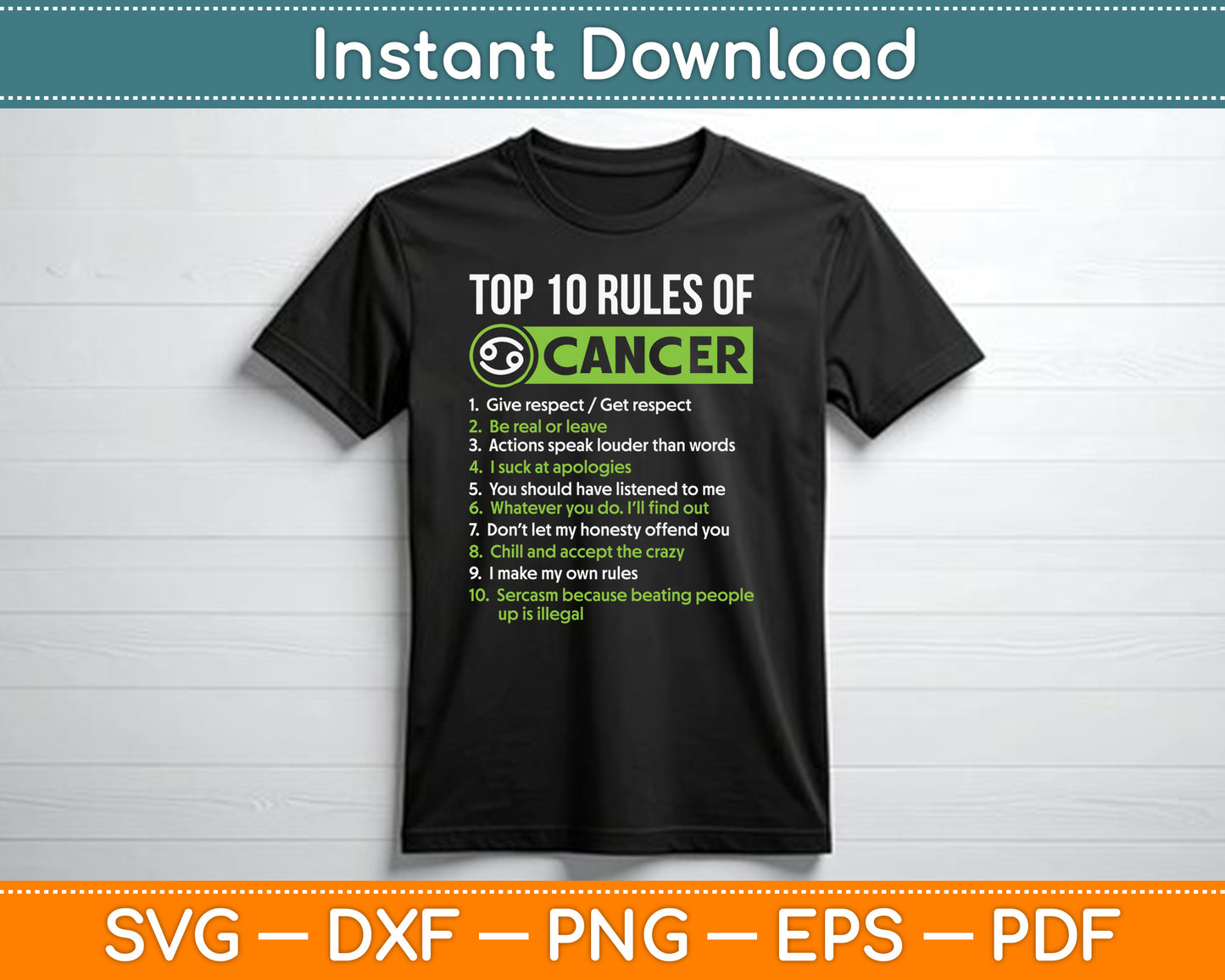 Top 10 Rules of Cancer Zodiac Facts Features Horoscope SVG PNG Cutting File