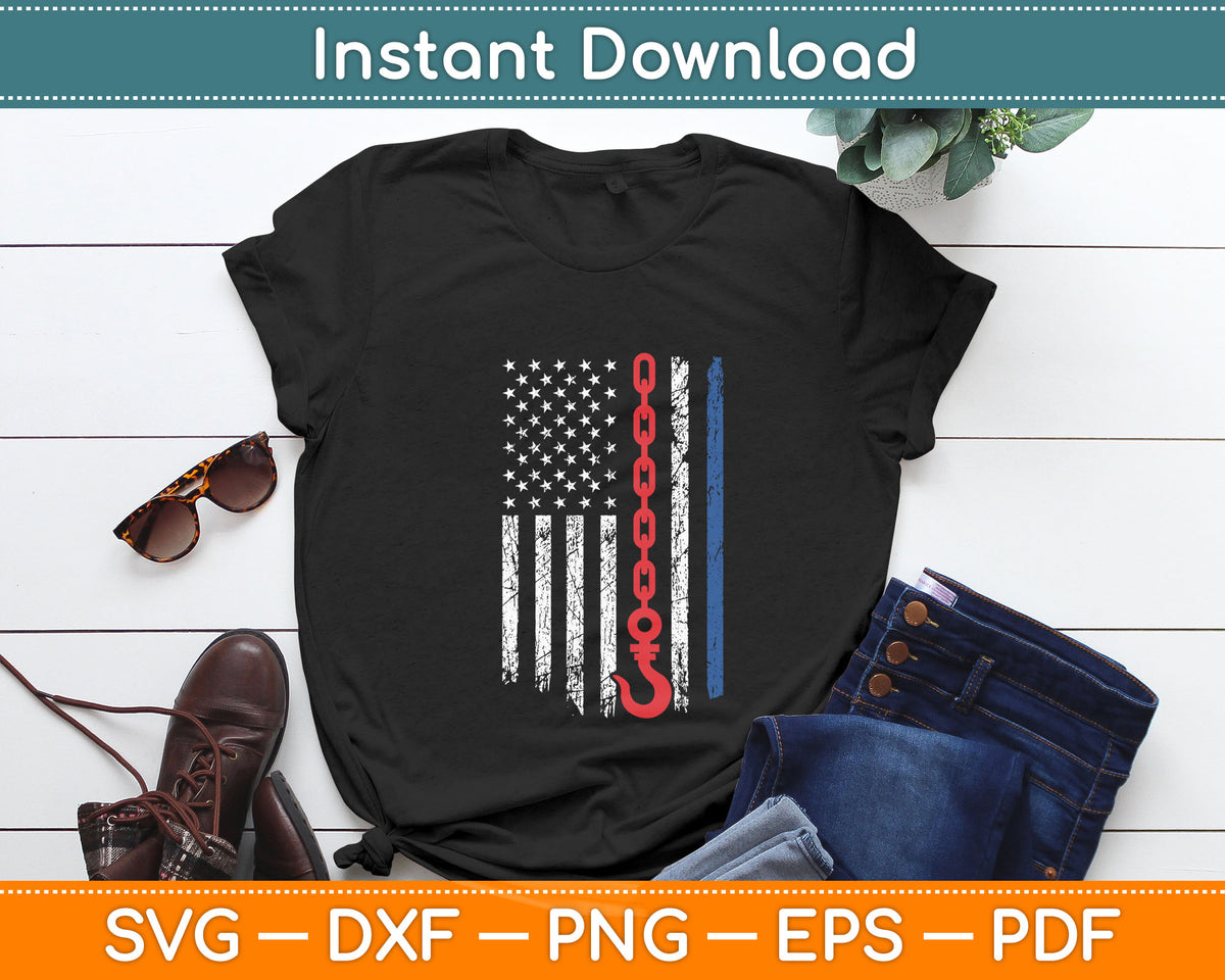 Tow Truck Driver American Flag 4th of July Patriotic Svg Digital Cutting File