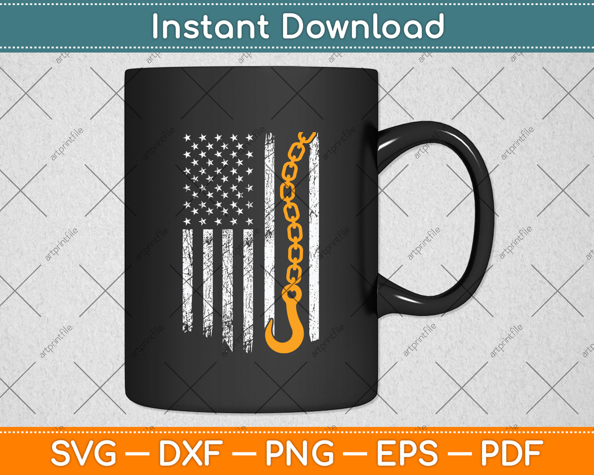 American Flag 4th Of July Tow Truck Driver Svg Digital Cutting File