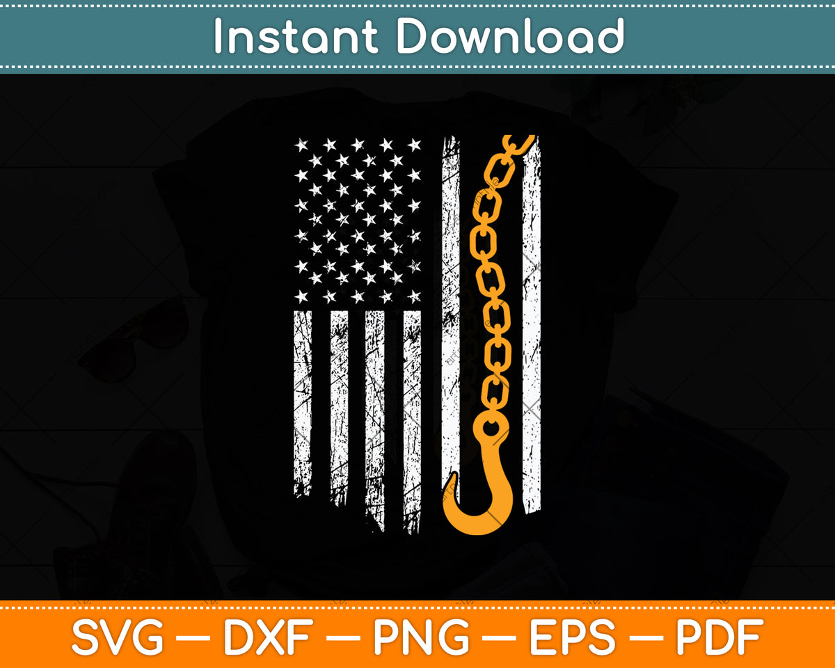 American Flag 4th Of July Tow Truck Driver Svg Digital Cutting File
