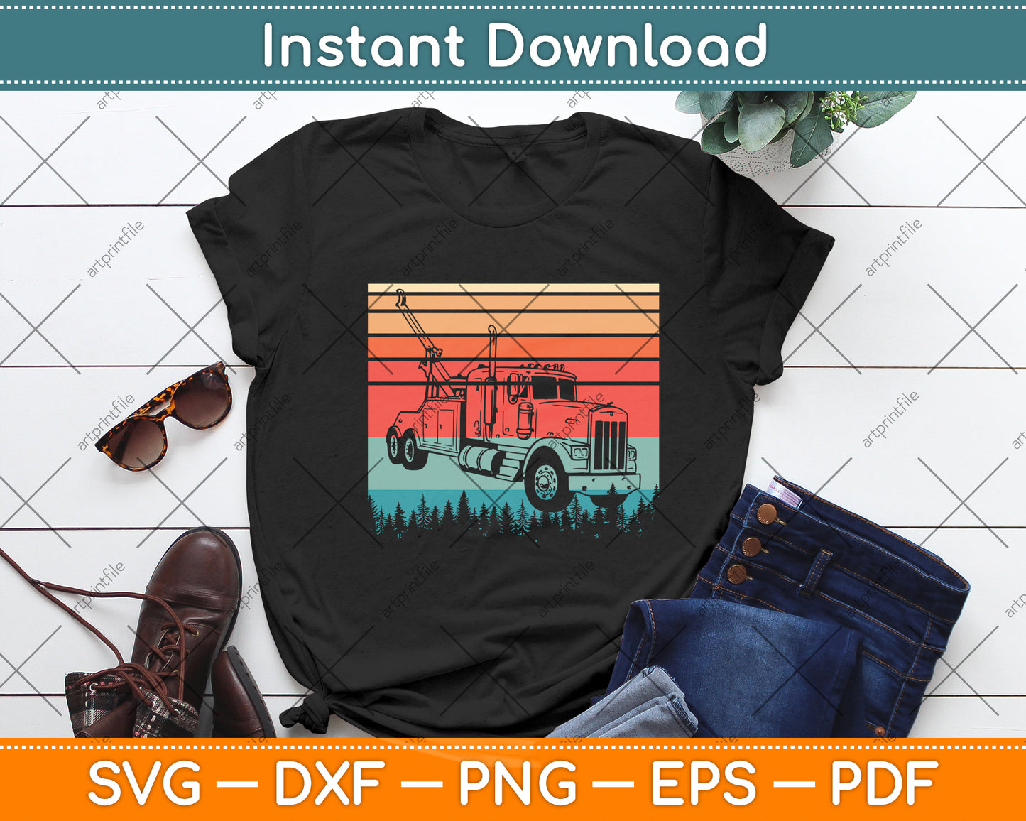 Tow Truck Driver Retro Vintage Fathers Day Svg Digital Cutting File
