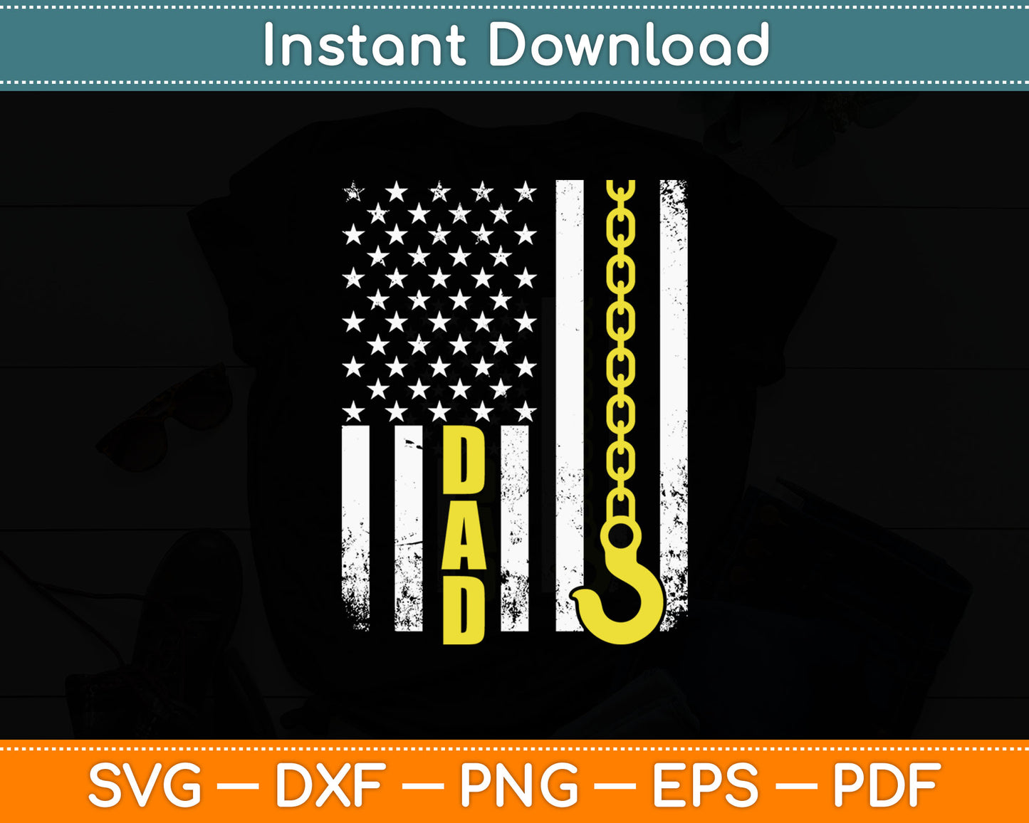 Tow Truck Driver Towing Dad USA Flag Thin Yellow Line Hook Svg Digital Cutting File