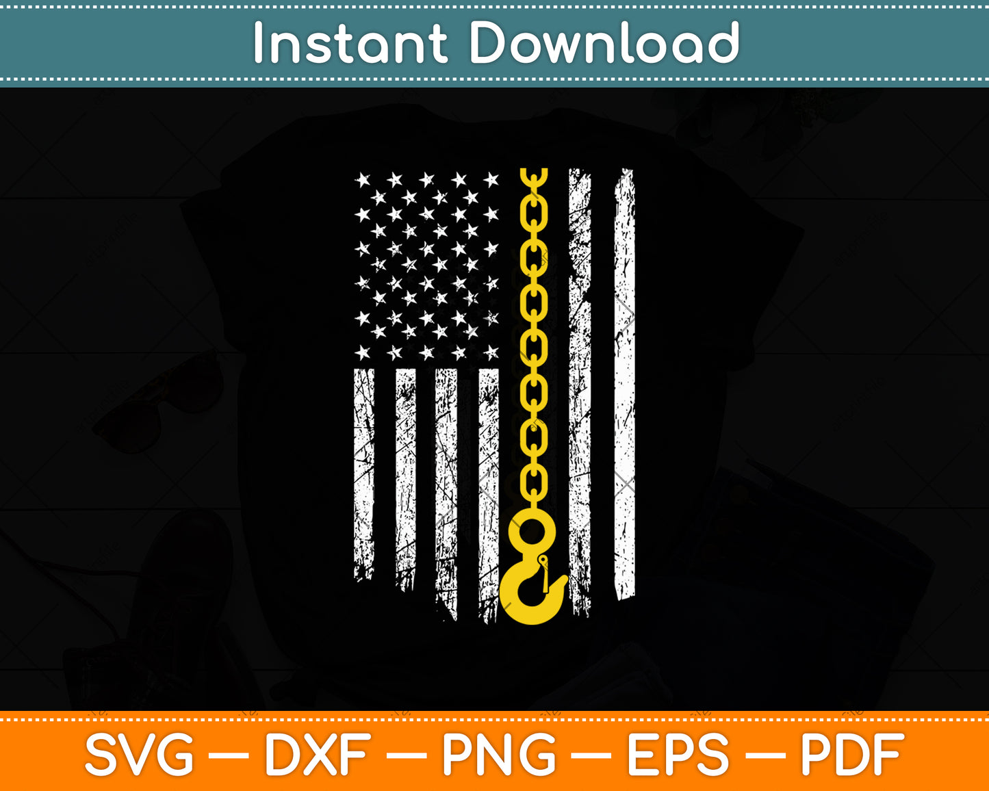 American Flag 4th Of July Tow Truck Driver Svg Digital Cutting File
