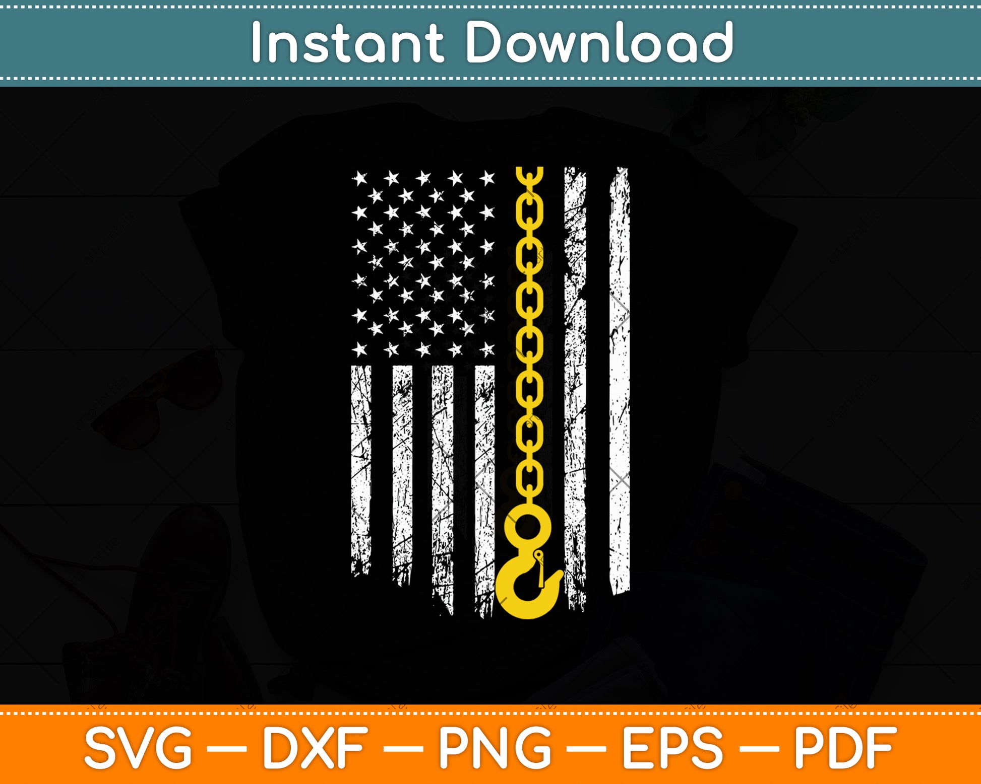 American Flag 4th Of July Tow Truck Driver Svg Digital Cutting File