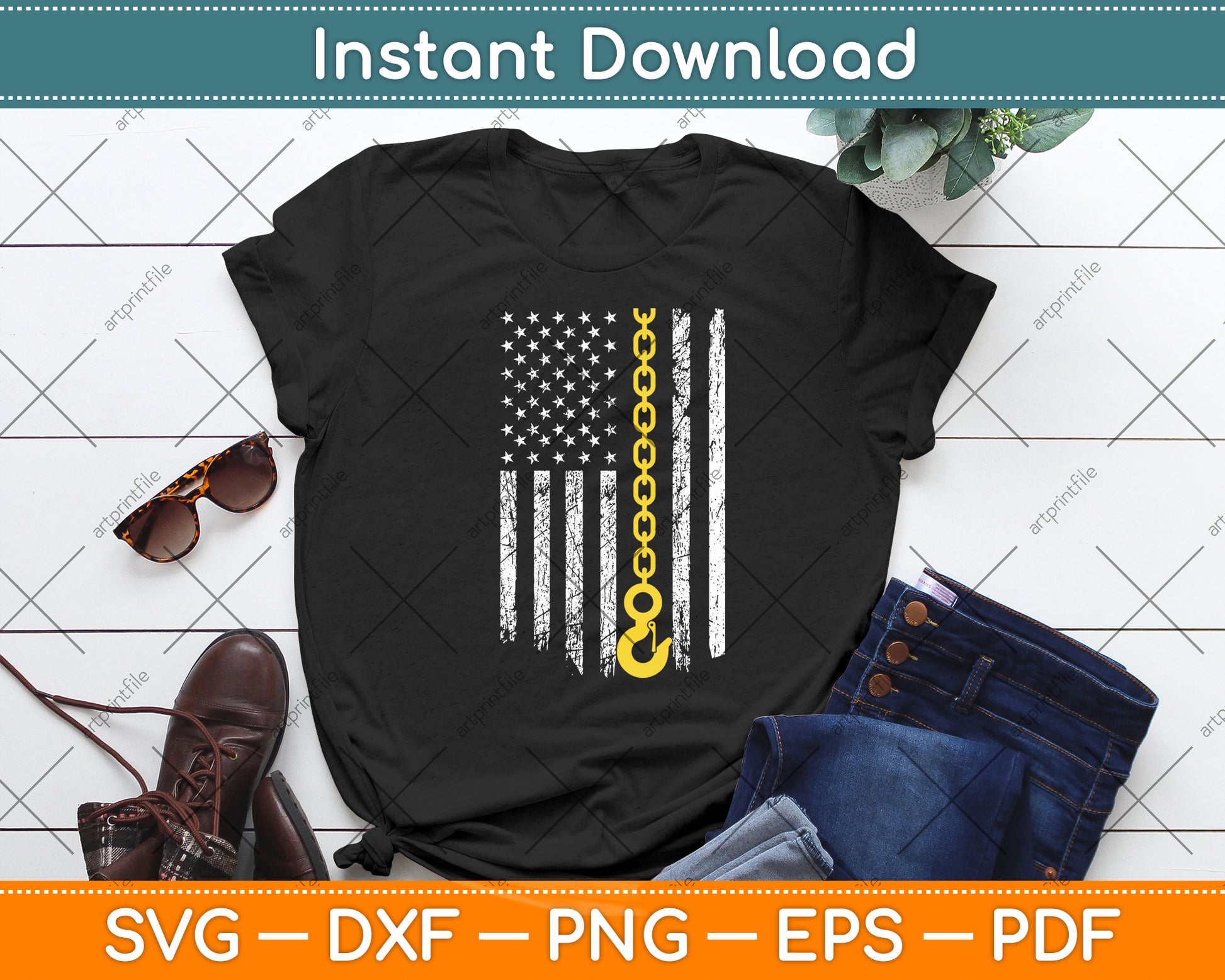 American Flag 4th Of July Tow Truck Driver Svg Digital Cutting File