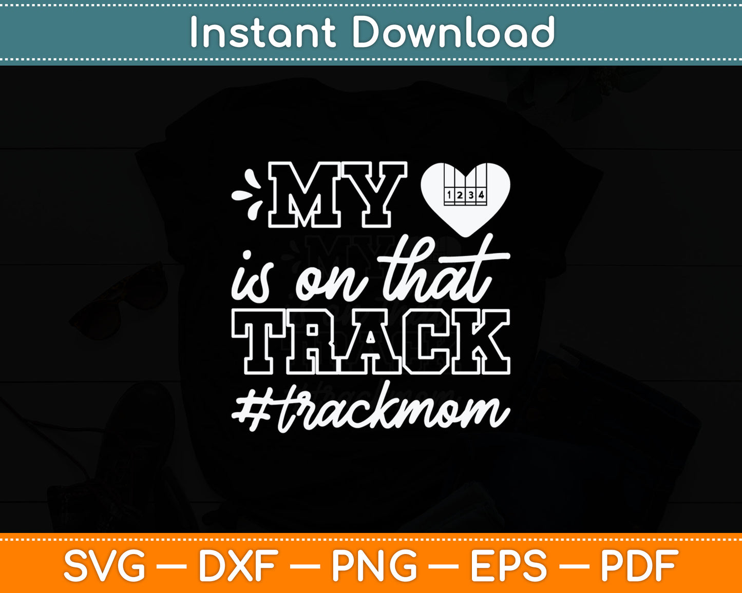 Track Mom My Heart Is On That Track Runner Running Mama Svg Digital Cutting File