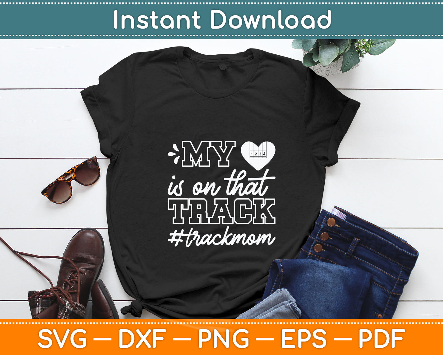 Track Mom My Heart Is On That Track Runner Running Mama Svg Digital Cutting File