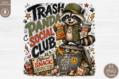 Trash Panda Social Club PNG Funny Raccoon Trashy Snack Sublimation