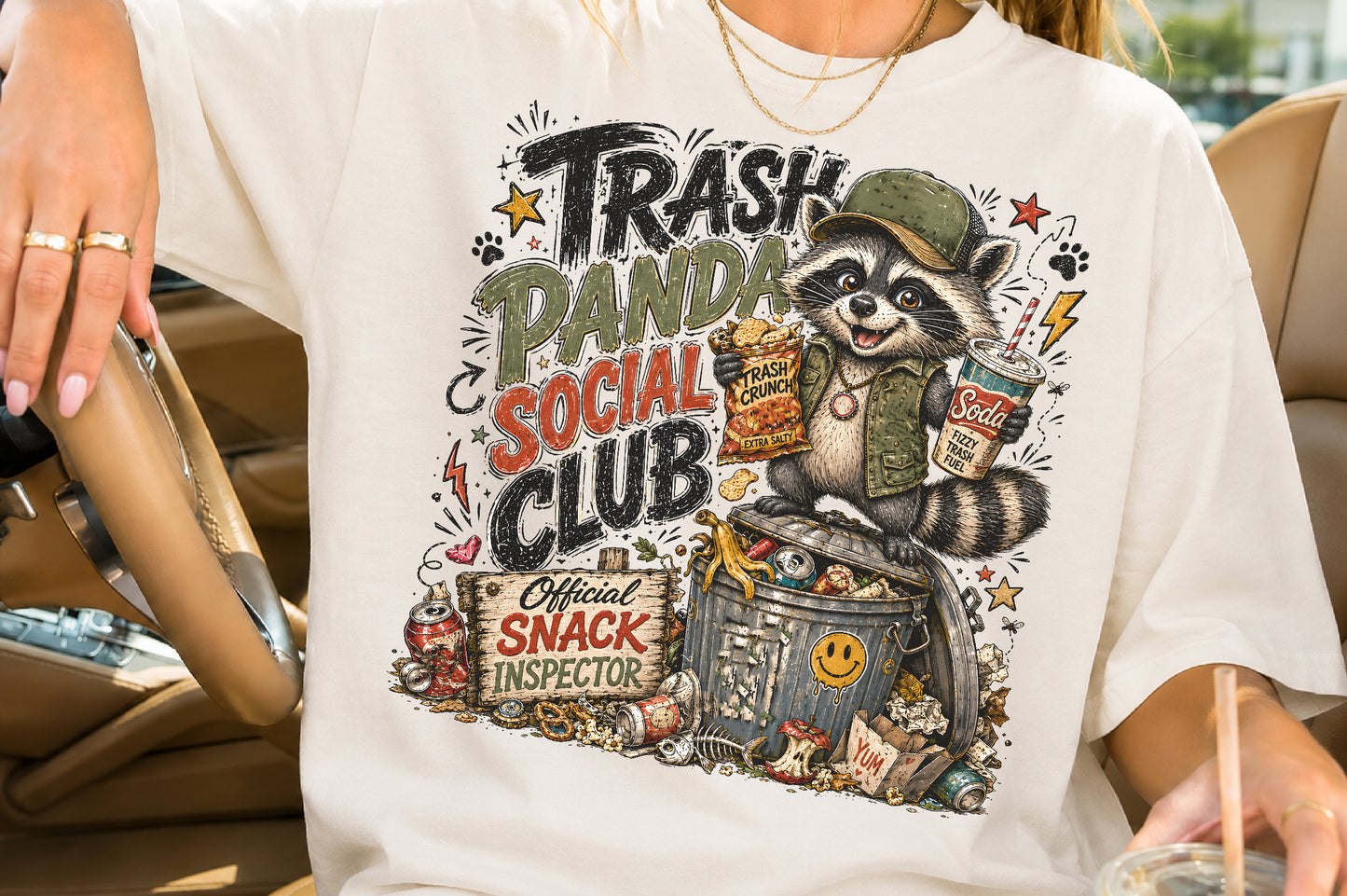 Trash Panda Social Club PNG Funny Raccoon Trashy Snack Sublimation