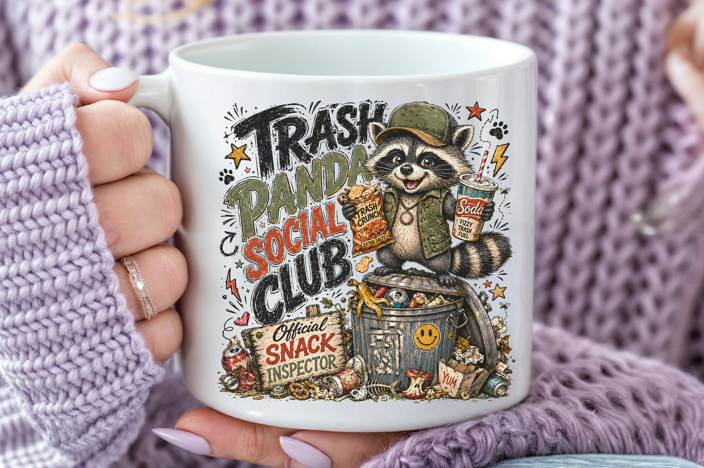 Trash Panda Social Club PNG Funny Raccoon Trashy Snack Sublimation