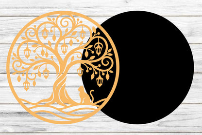 Tree of Life Cat Laser Cut SVG, Cat Lover Wood Wall Art, Animal Cut File