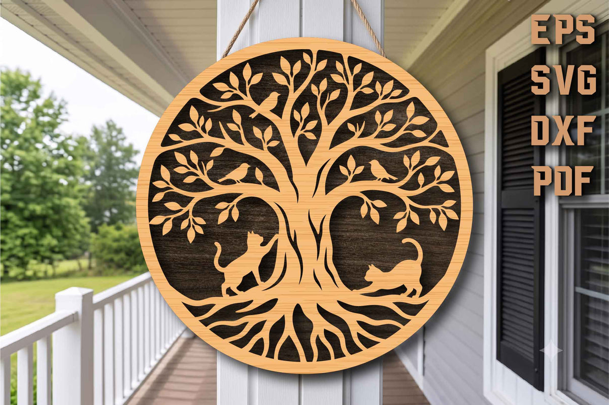 Tree of Life Cats and Birds SVG