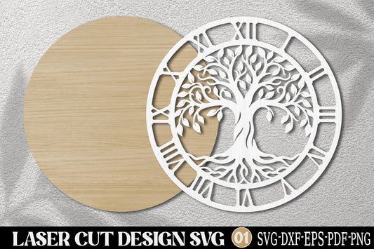 Tree of Life Clock Laser Cut SVG | Round Wall Clock Design SVG