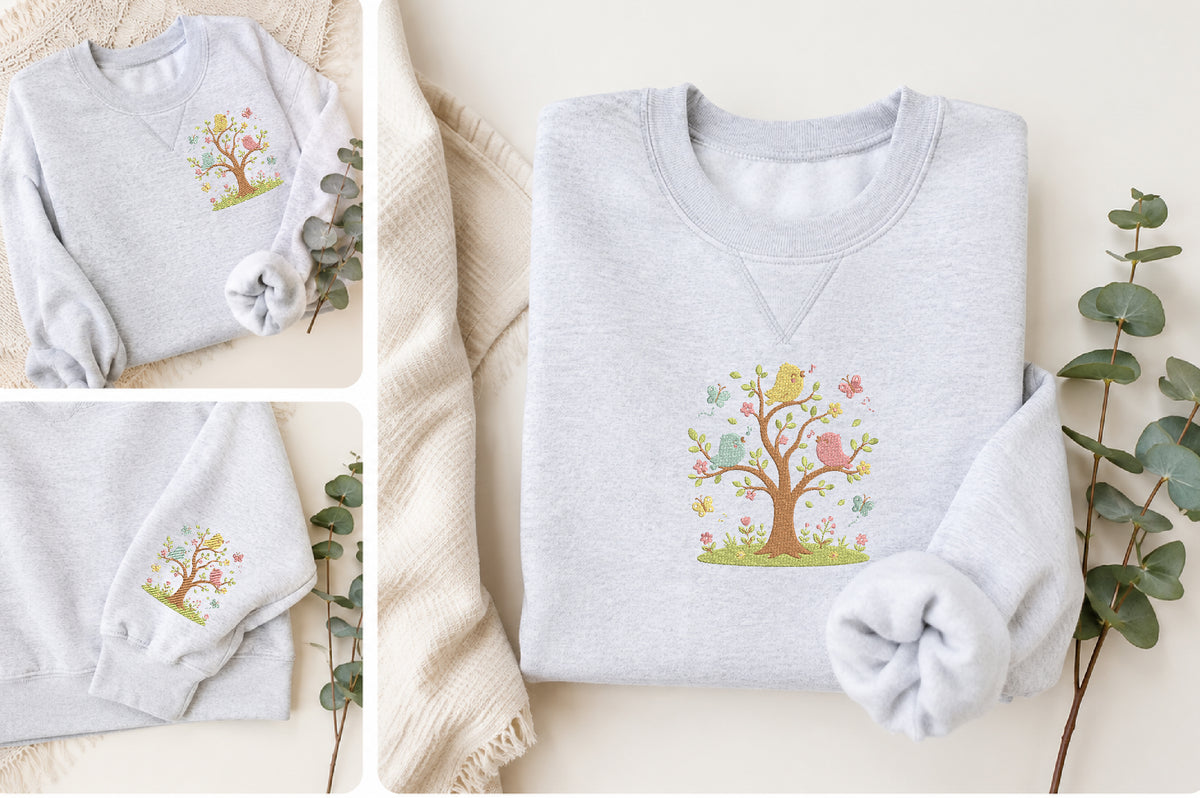Tree with Birds Embroidery Design