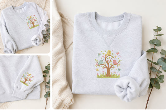 Tree with Birds Embroidery Design