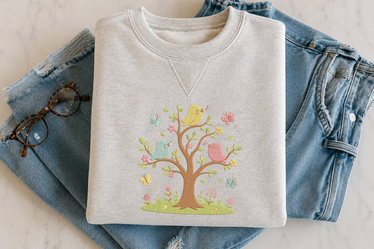 Tree with Birds Embroidery Design