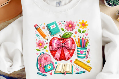 Trendy Back to School Apple PNG Cute School Supplies Sublimation