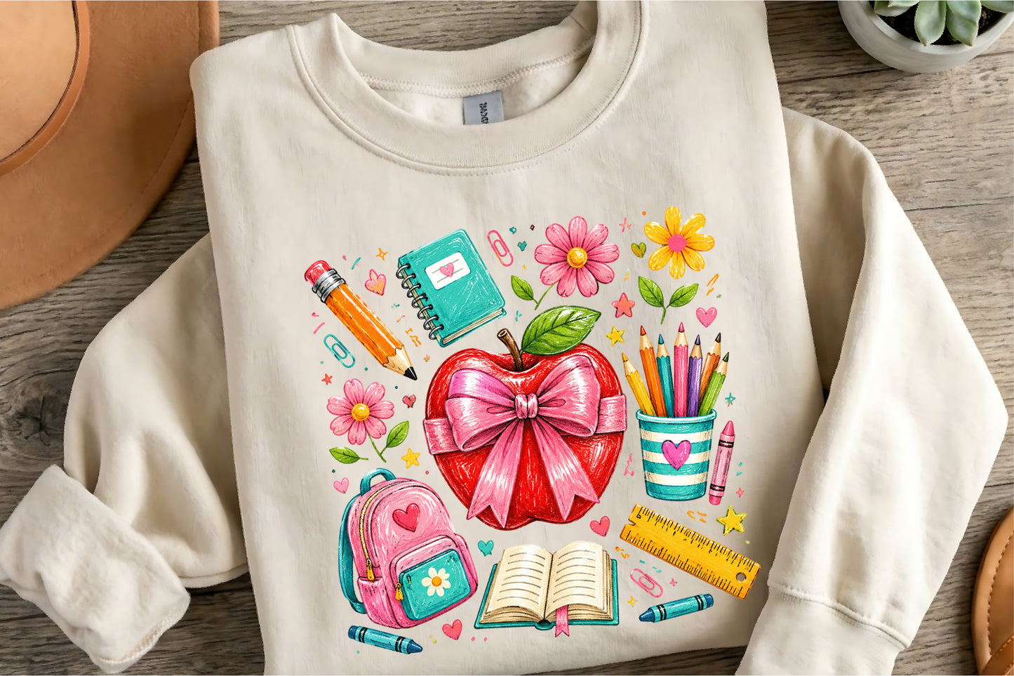 Trendy Back to School Apple PNG Cute School Supplies Sublimation