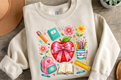 Trendy Back to School Apple PNG Cute School Supplies Sublimation