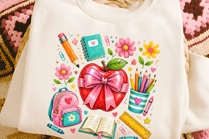 Trendy Back to School Apple PNG Cute School Supplies Sublimation