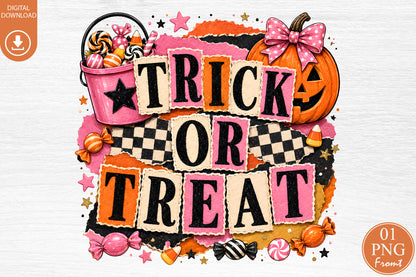 Trick Or Treat Halloween PNG Cute Pumpkin Candy Sublimation Design