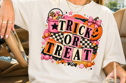 Trick Or Treat Halloween PNG Cute Pumpkin Candy Sublimation Design