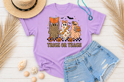 Trick or Teach Halloween PNG Leopard Teacher Ghost Sublimation Design