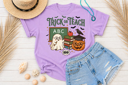 Trick or Teach Halloween PNG Cute Teacher Ghost Sublimation Design