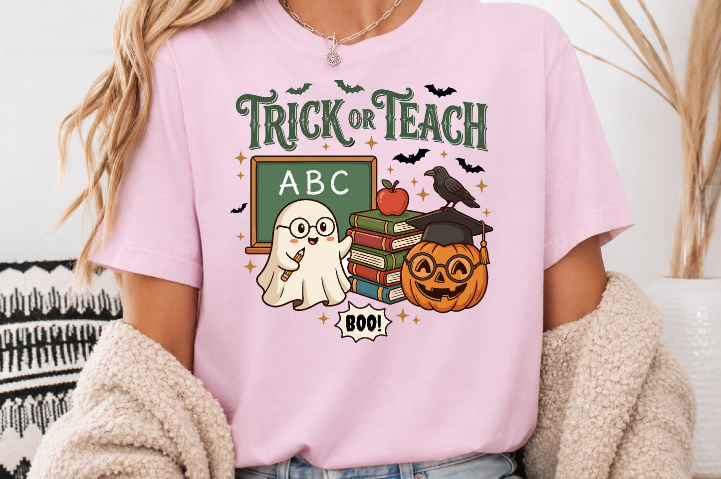 Trick or Teach Halloween PNG Cute Teacher Ghost Sublimation Design