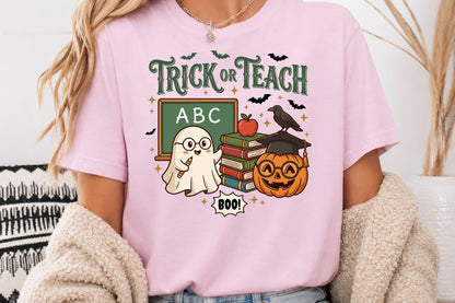 Trick or Teach Halloween PNG Cute Teacher Ghost Sublimation Design