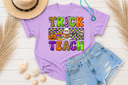 Trick or Teach Halloween PNG Cute Teacher Ghost Spooky School Sublimation Design