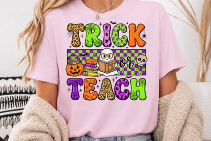 Trick or Teach Halloween PNG Cute Teacher Ghost Spooky School Sublimation Design