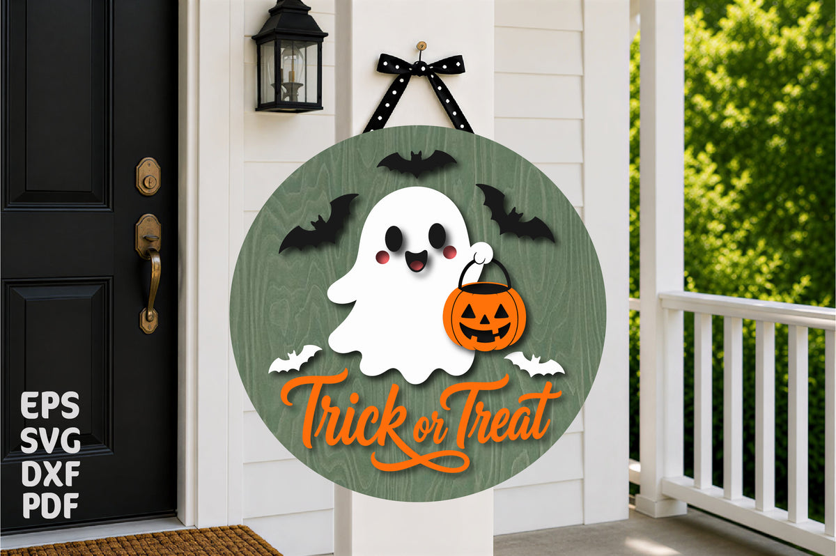 Trick or Treat Ghost Door Hanger SVG,