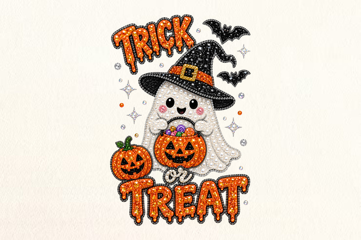 Trick or Treat Ghost Rhinestone PNG
