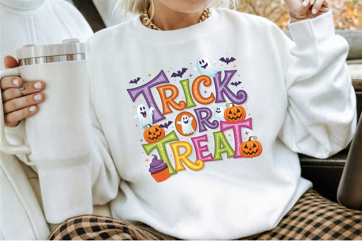Trick or Treat Halloween Ghost Pumpkin PNG Design