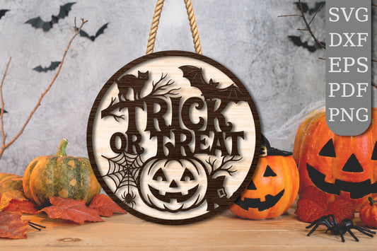 Trick or Treat Halloween Sign Laser Cut SVG
