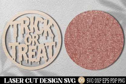 Trick or Treat Halloween Laser Cut SVG | Spooky Halloween Round Sign SVG