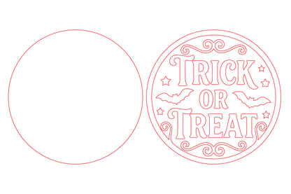 Trick or Treat SVG, Halloween Round Door Hanger Laser Cut File