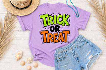 Trick or Treat PNG Funny Halloween Typography Neon Spooky Sublimation Design