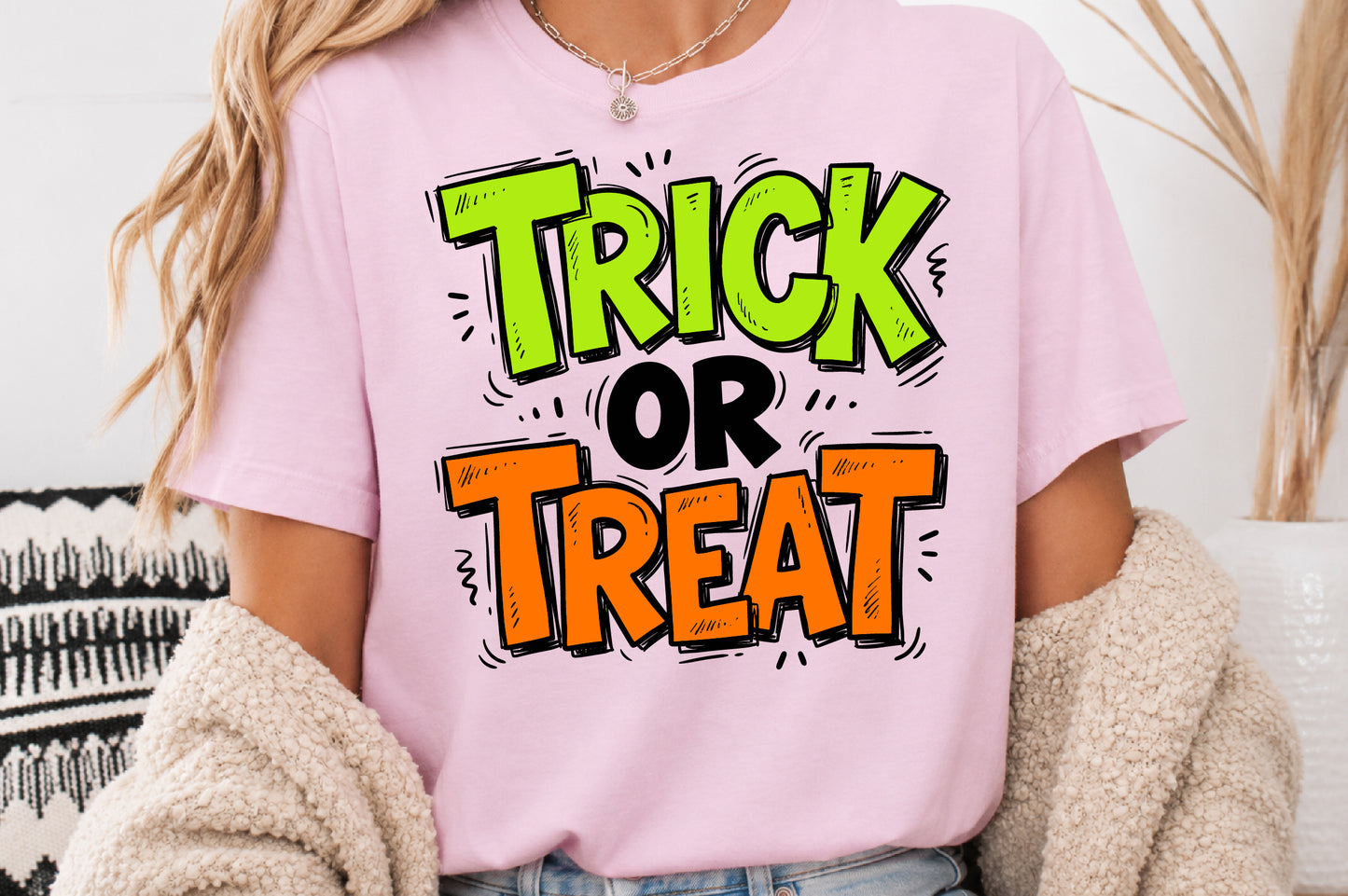 Trick or Treat PNG Funny Halloween Typography Neon Spooky Sublimation Design